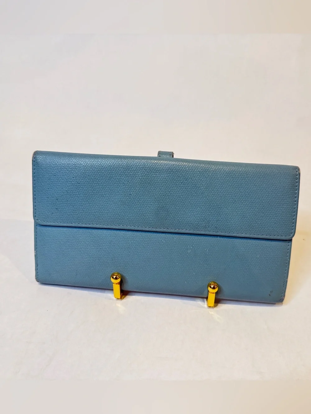 CHANEL Teal Blue Leather Snap Wallet with Gold Hardware
